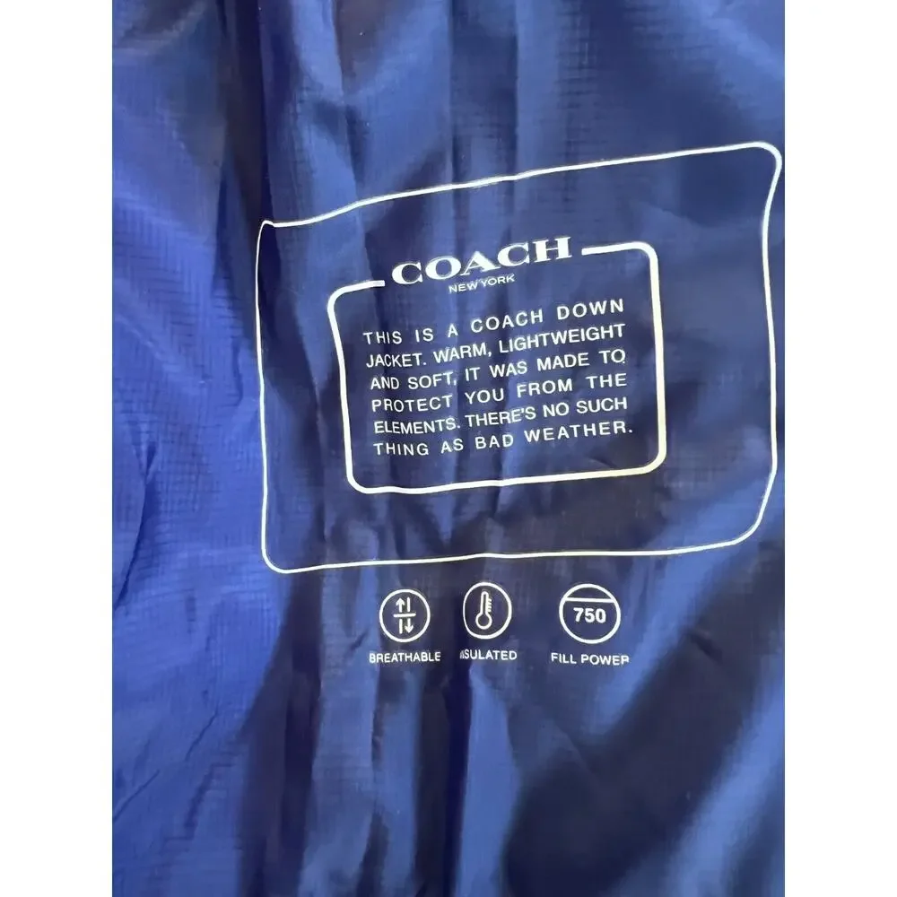 Coach CB661 Colorblock Down Puffer Jacket Royal Blue Multi XL $650